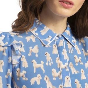 Alice + Olivia Zimmer Blue Dog Print Blouse